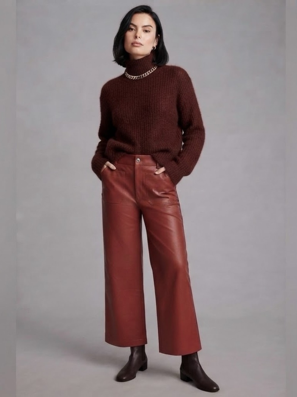 Maeve Anthropologie Colette Tomato Red Vegan Leather Cropped Wide Leg Pants 31P
